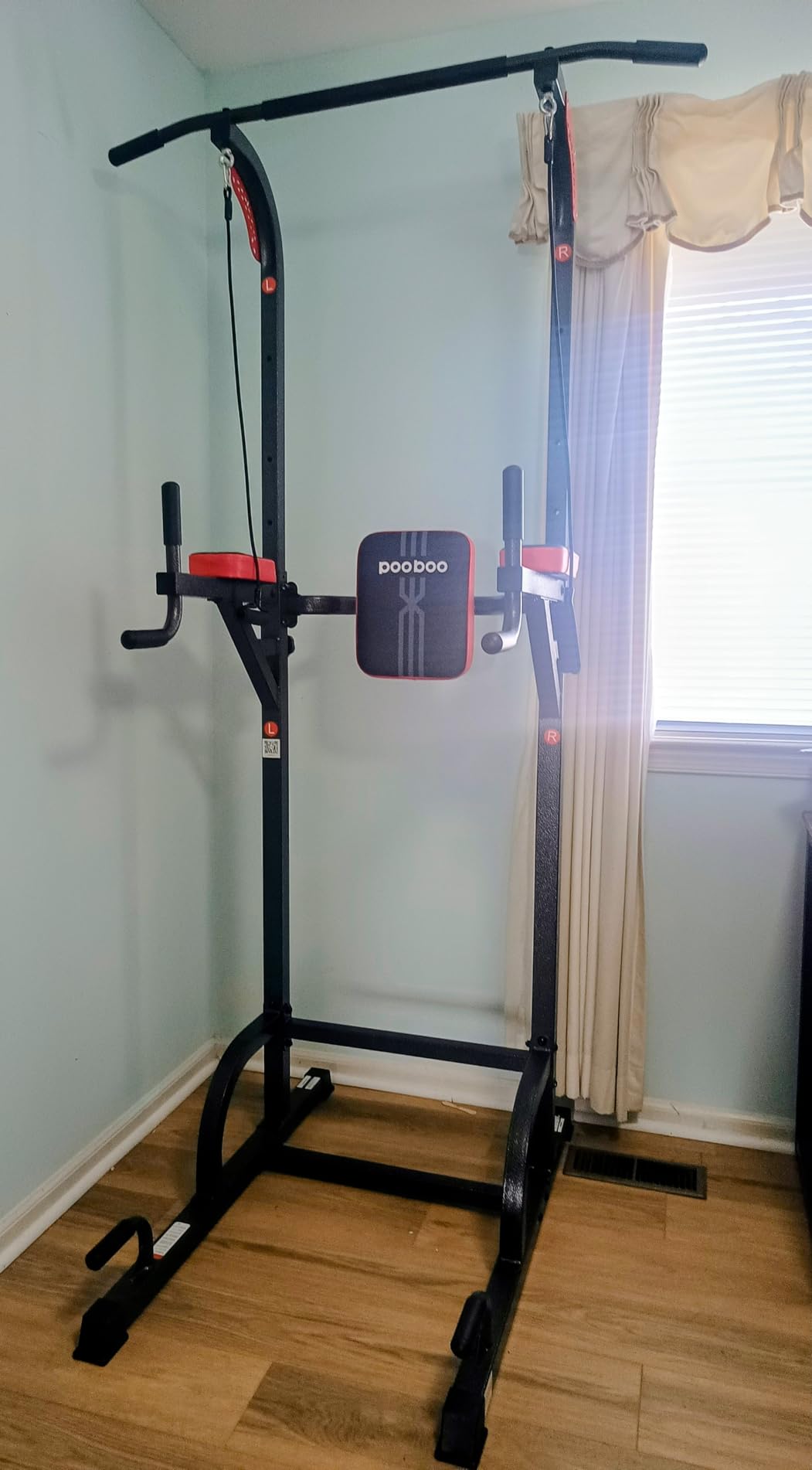 Pooboo Power Tower Dip Station Pull Up Bar for Fitness Home Gym Workout,450 Pounds Multi-Function Adjustable Height Fitness Strength Training Exercise Equipment,with Power Elastic Ropes customer photo 2
