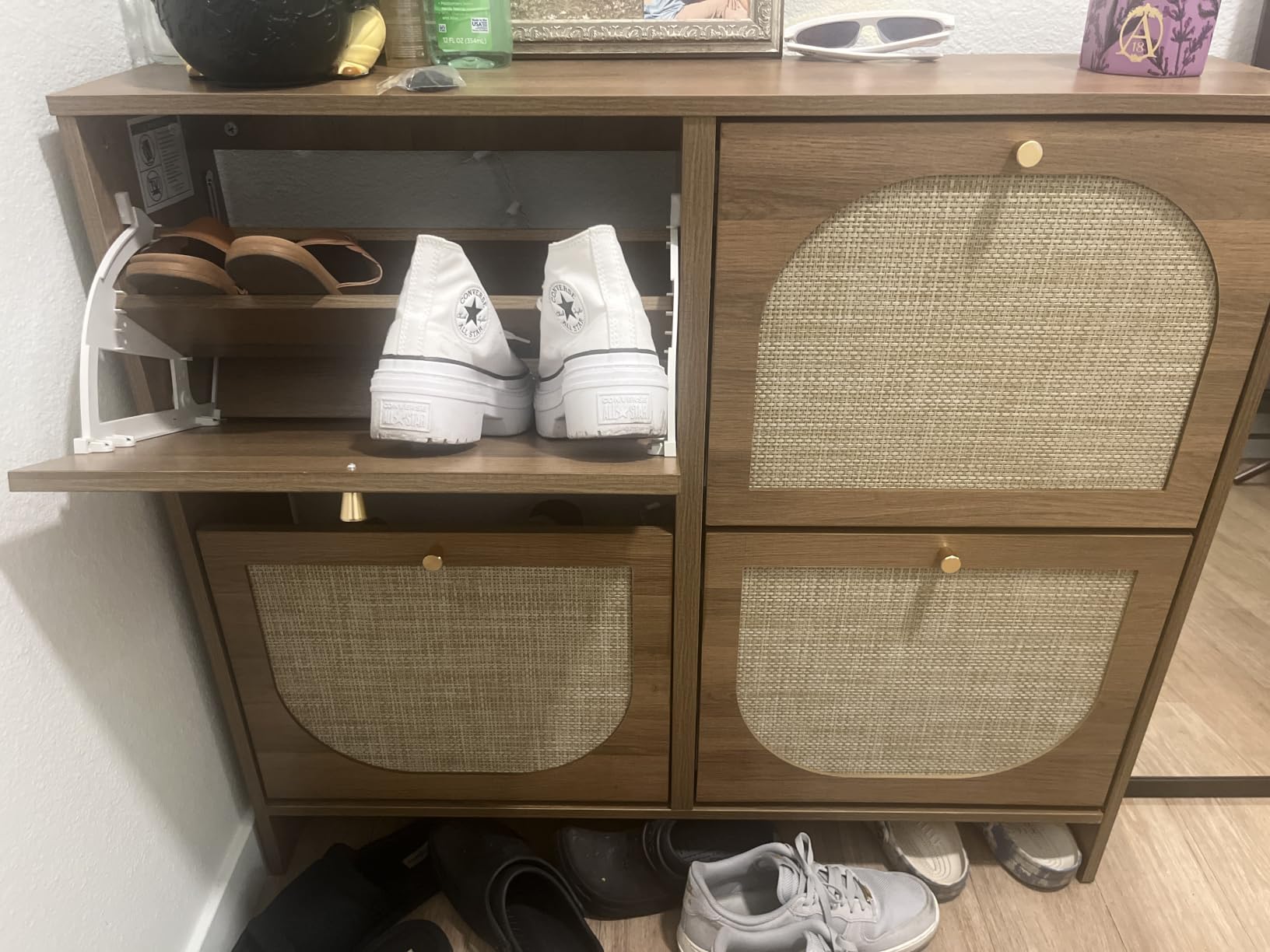 Nicetree Arch-Chic Shoe Cabinet for Entryway, Modern Mid-Century Shoe Storage Cabinet with Fluted, Narrow Shoe Rack with Adjustable Shelves & Tipping Protection, Fits Size 12+ Shoes, Luminous Walnut customer photo 2