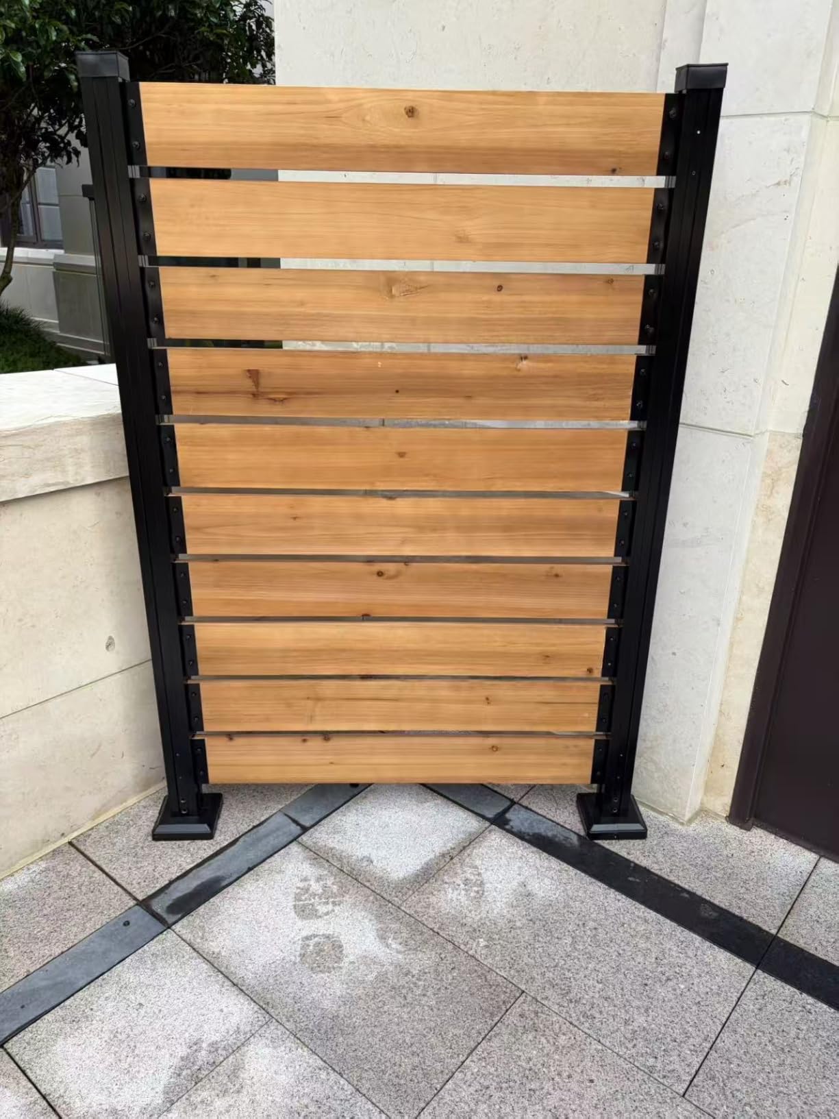 60''H x 40''W Outdoor No Dig Cedar Wood Fence Privacy Screen | with Aluminum Posts, Easy Assembly, for Hard Surface & Soil, Deck, Patio, Garden, Air Conditioner Enclosure, Wood (1 Panel) customer photo 2