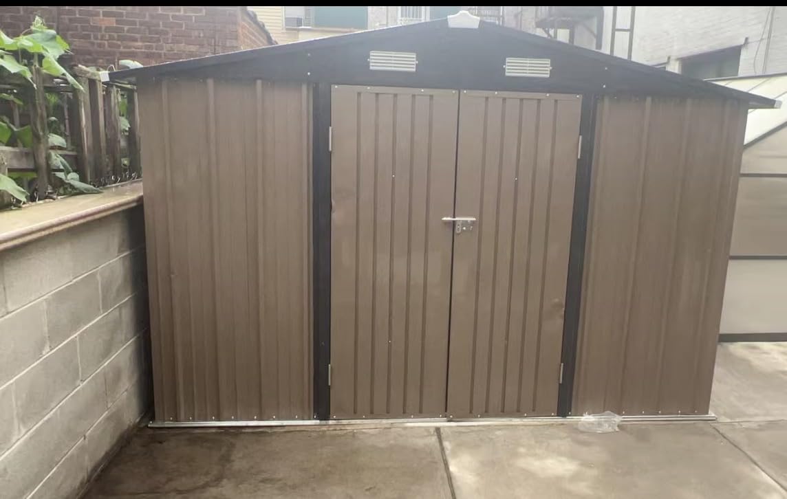 Aoxun 14x12 FT Large Outdoor Storage Shed, Galvanized Metal Shed with 2 Lockable Tall Doors & Sloped Roof, Heavy Duty Utility Tool Storage House for Patio, Garden, Backyard, Lawn (Brown) customer photo 1
