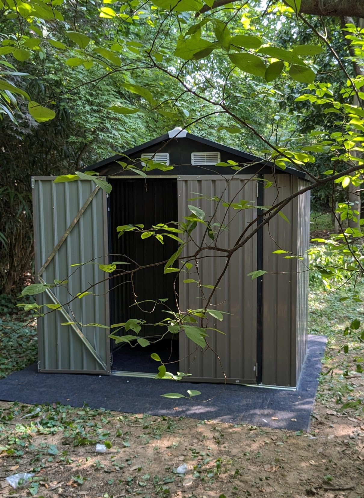 Aoxun 14x12 FT Large Outdoor Storage Shed, Galvanized Metal Shed with 2 Lockable Tall Doors & Sloped Roof, Heavy Duty Utility Tool Storage House for Patio, Garden, Backyard, Lawn (Brown) customer photo 2