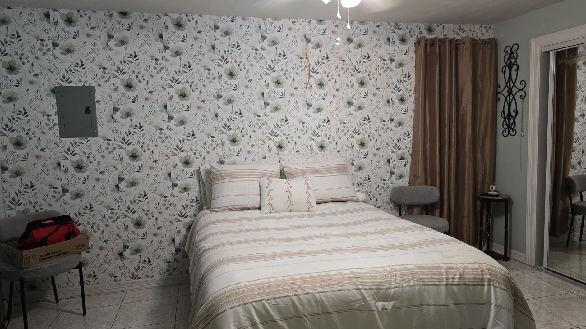 Light Blue Floral Peel and Stick Wallpaper, 17.7in x 118in | Self-adhesive and removable watercolor flower design for bedroom, living room, and accent wall customer photo 1