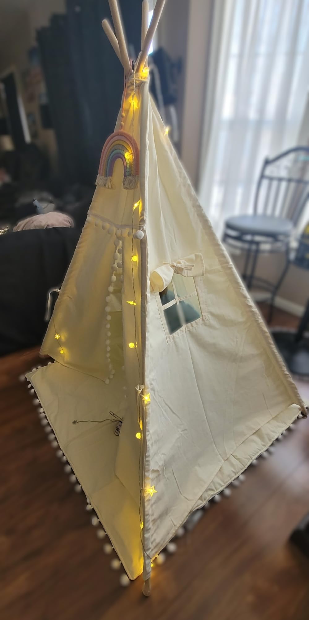 HalloDeer Teepee Tent for Kids with Padded Mat & Star Lights, Cotton Canvas Foldable Kids Teepee Indoor Outdoor, Toddler Play Tent for Boys Girls, Kids Tents for Inside Playhouse customer photo 2