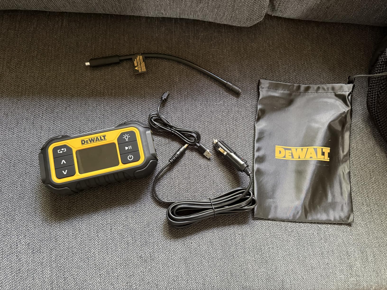 DEWALT Tire Inflator, Portable Air Compressor with Digital Pressure Gauge & Auto Shut Off, 150 PSI 12V DC Corded & Battery Powered Car Tire Pump with LED Light for Car, Motorcycle, Bike, Sports Balls customer photo 2