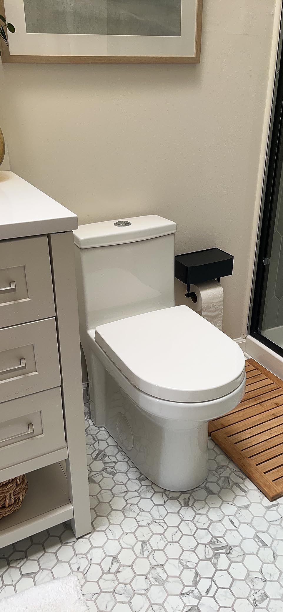 DeerValley Compact One Piece Toilet Standard Seat Height for Small Bathroom Dual Flush 1.1/1.6 GPF Powerful and Quiet 12'' Rough-In Skirted Toilet customer photo 1