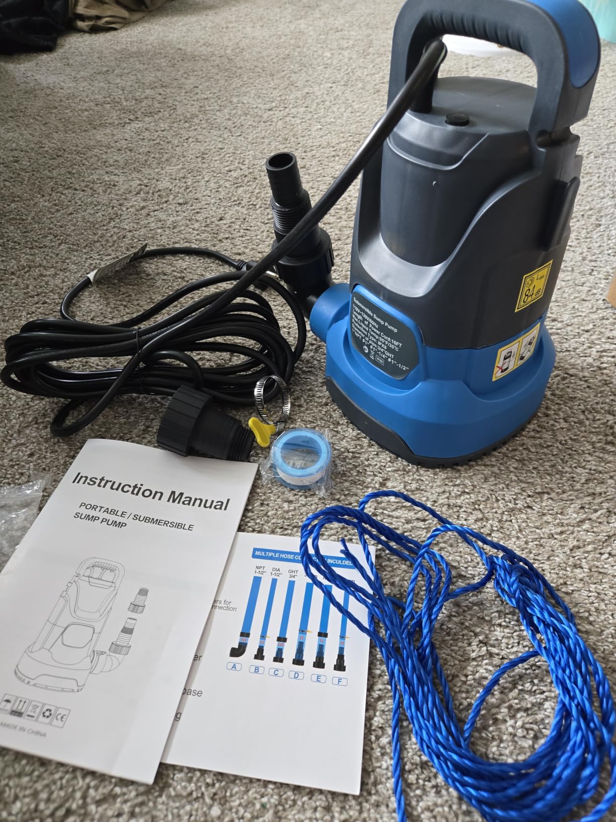 Sump Pump 1HP Submersible Water Pump 3700GPH Electric Thermoplastic | Swimming Pool Draining Transfer Water From Hot Tub Basement Garden Ponds Low Water Level 16.4FT Power Cord Portable customer photo 2