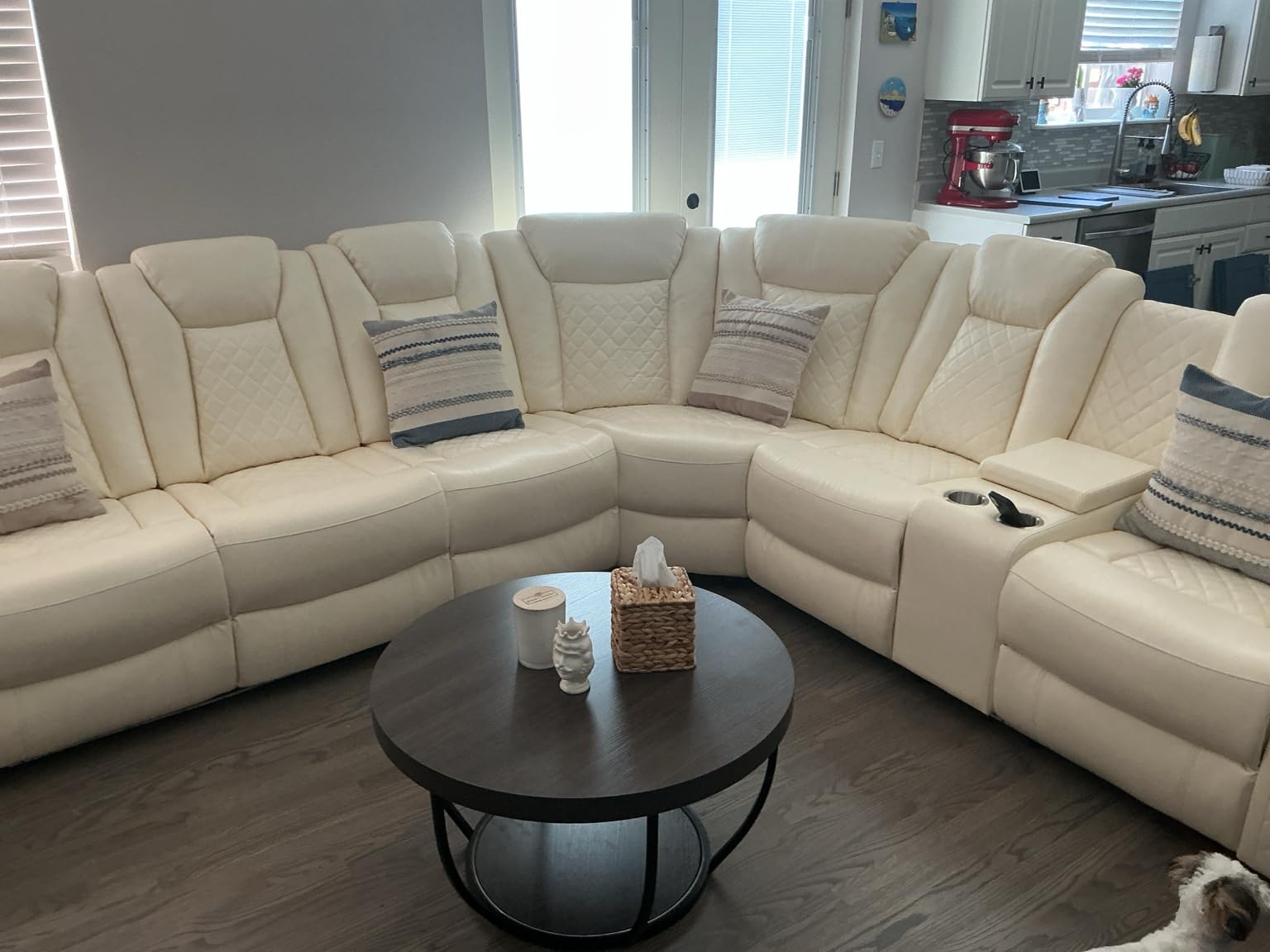 Power Reclining Sofa Set with LED Light, Living Room Furniture Sets, Leather Recliner Sectional Couch Set with USB Charging Port & Storage & Cup Holders for Apartment/Home Theater/Office customer photo 2
