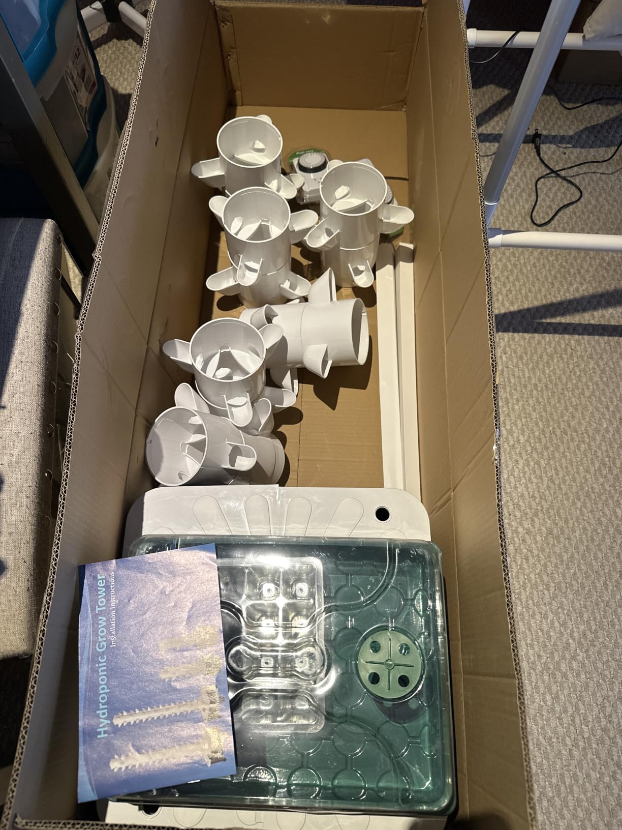 JESLED 15 Tiers Hydroponics Growing System Kits with 4 LED Grow Lights | Dual Auto Timers Indoor Vertical Hydroponic Tower with Water Tank, Pump and for Home Kitchen, Class, Outdoor Balcony, 45Pods customer photo 1
