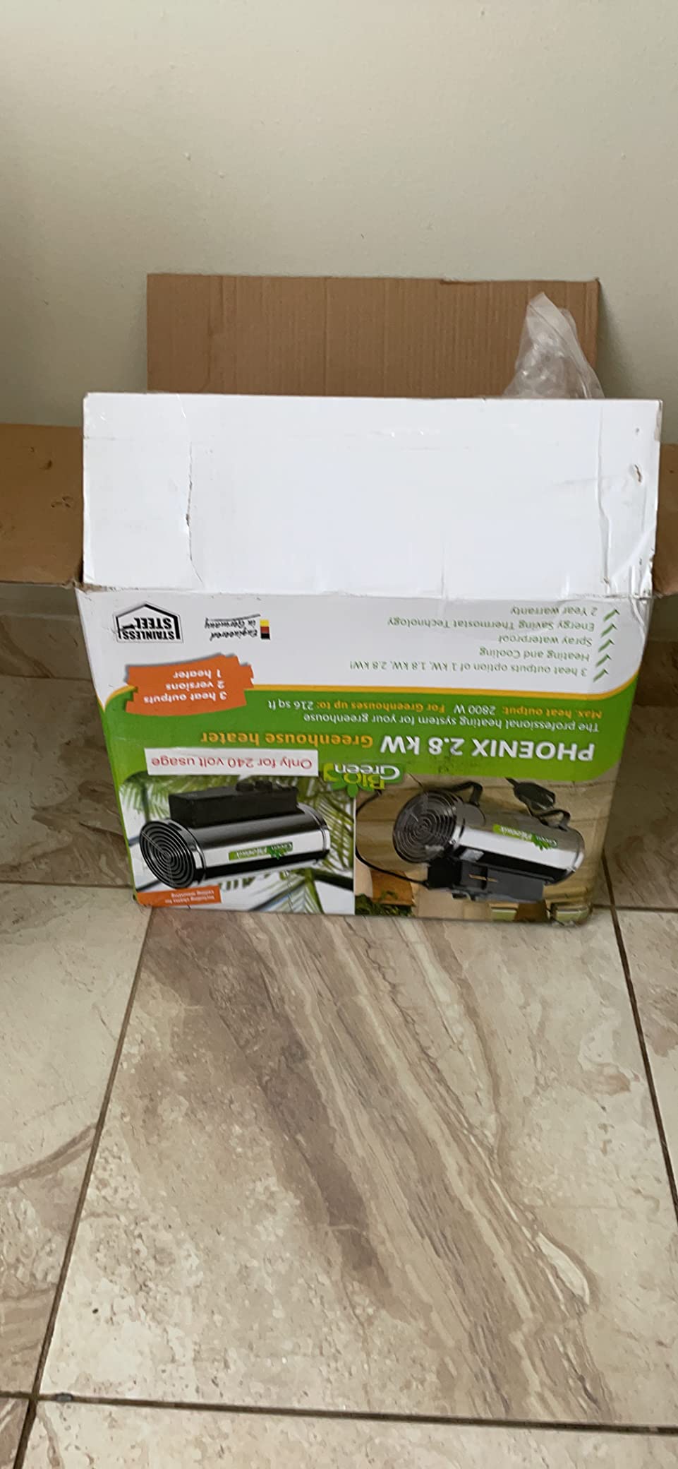 Bio Green PHX 2.8/US Phoenix Greenhouse Heater – 220-240V - 9553 BTU Stainless Steel – Electric Heating and Cooling System for Greenhouse, Shed, Garage – Corded Garage Heater with Frost Detection customer photo 1