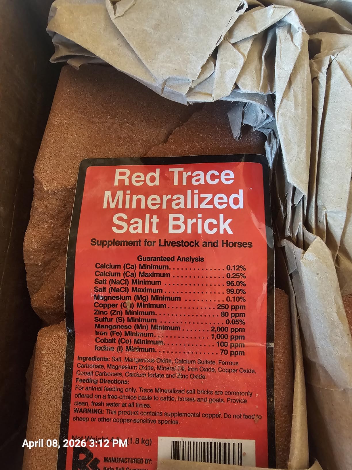 Intrepid International Red Trace Mineral Salt Brick 4 lb - Essential Nutrients for Healthy Animals, Natural Hydration, and Versatile Livestock and Pet Care customer photo 1