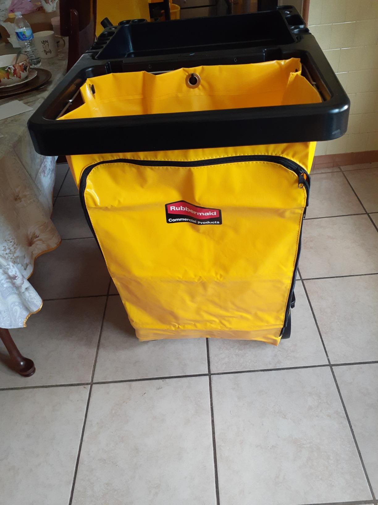 Rubbermaid Commercial Traditional Janitorial 3-Shelf Cleaning Cart, Wheeled with Zippered Yellow Vinyl Bag, for Business/School/Office/Janatorial Cleaning customer photo 2