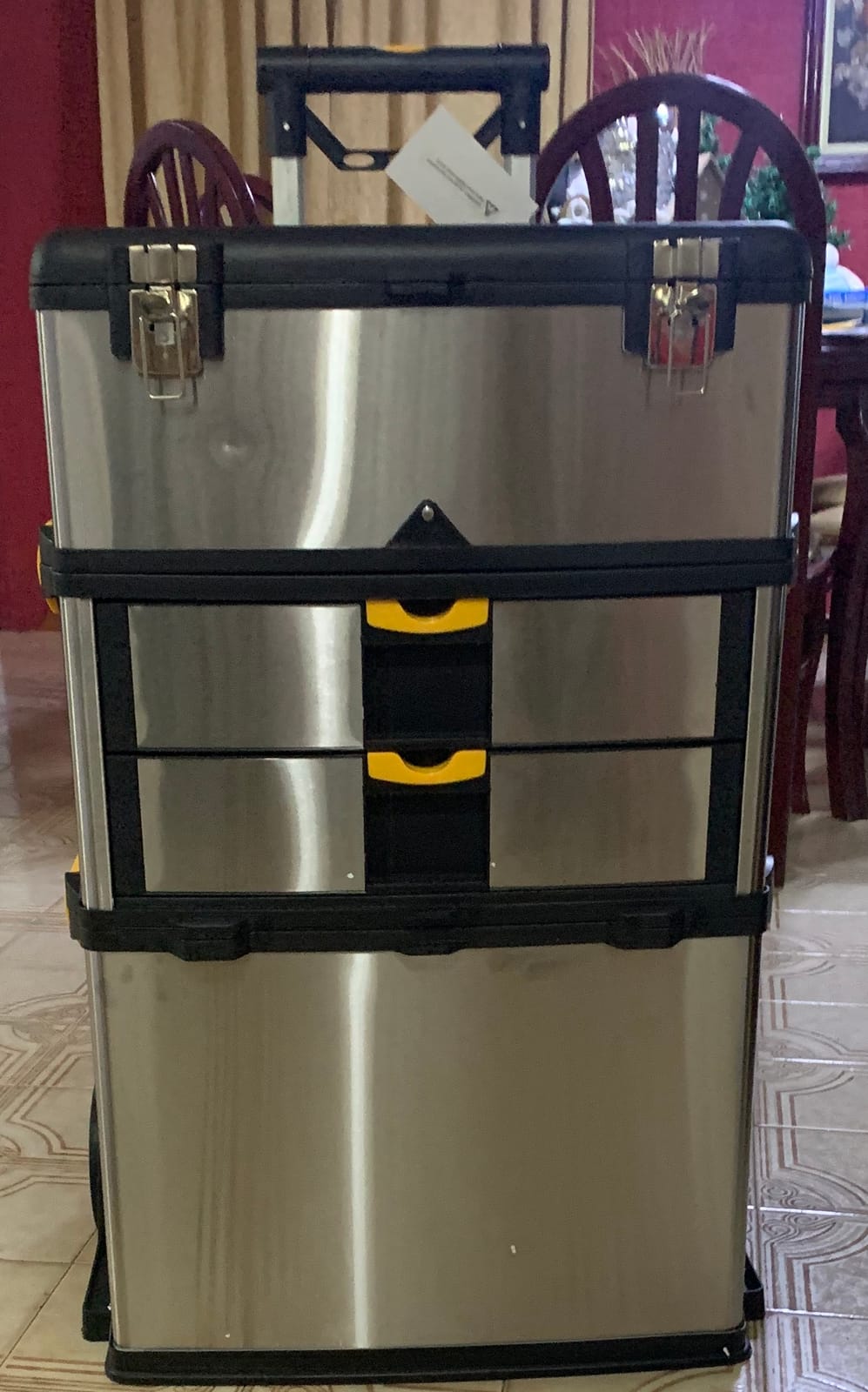 3-Part Portable Tool Box - Stainless-Steel Drawer Organizer with Wheels, Extendable Handle and Tough Latches - Rolling Tool Chest by Stalwart (Silver) customer photo 2