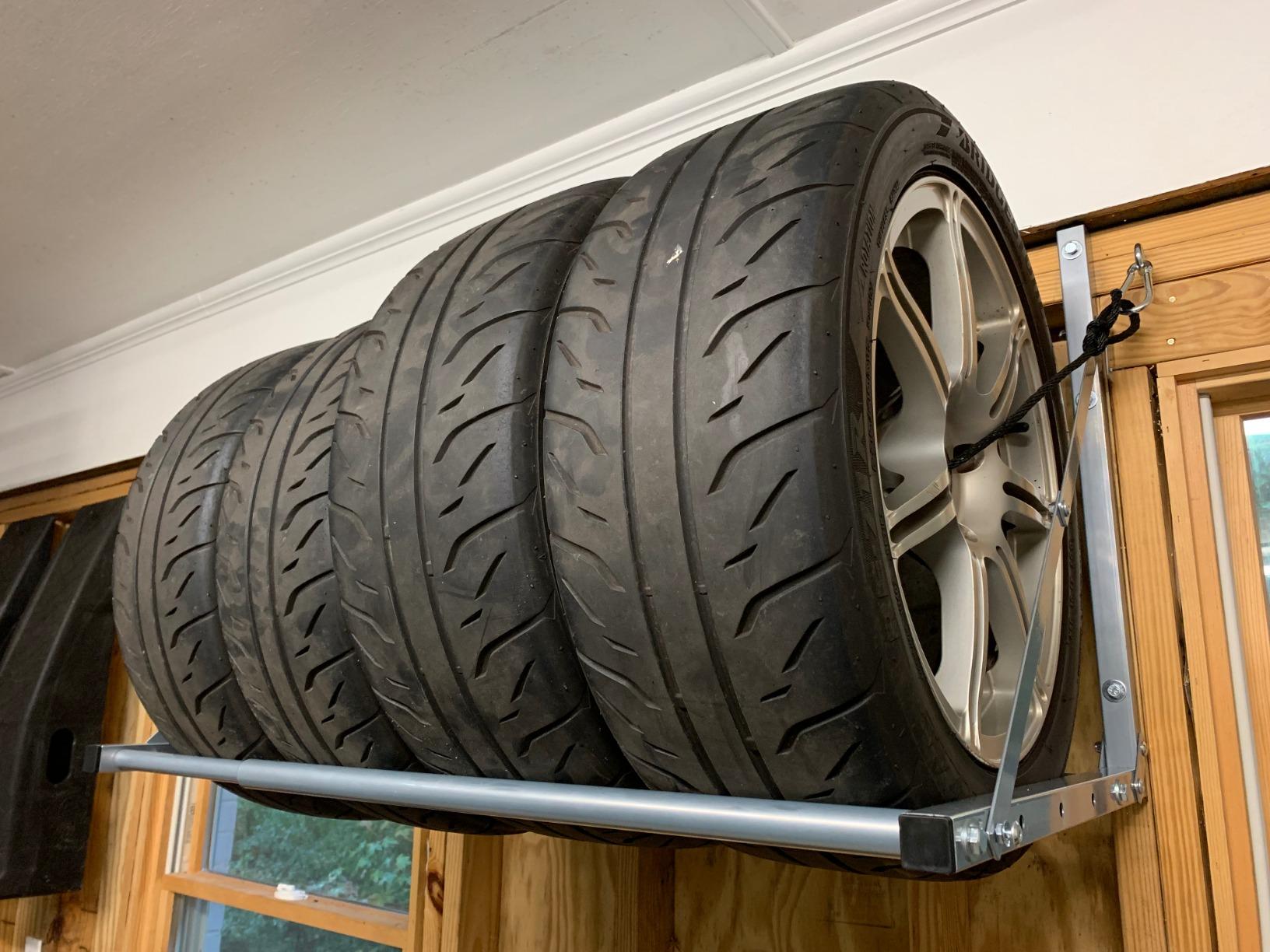 HyLoft Model 01012 Tire-Loft Multi Tire Storage System Rack, Adjustable Width of 36 Inches to 48 Inches, Holds Up To 375 Pounds, Red customer photo 2