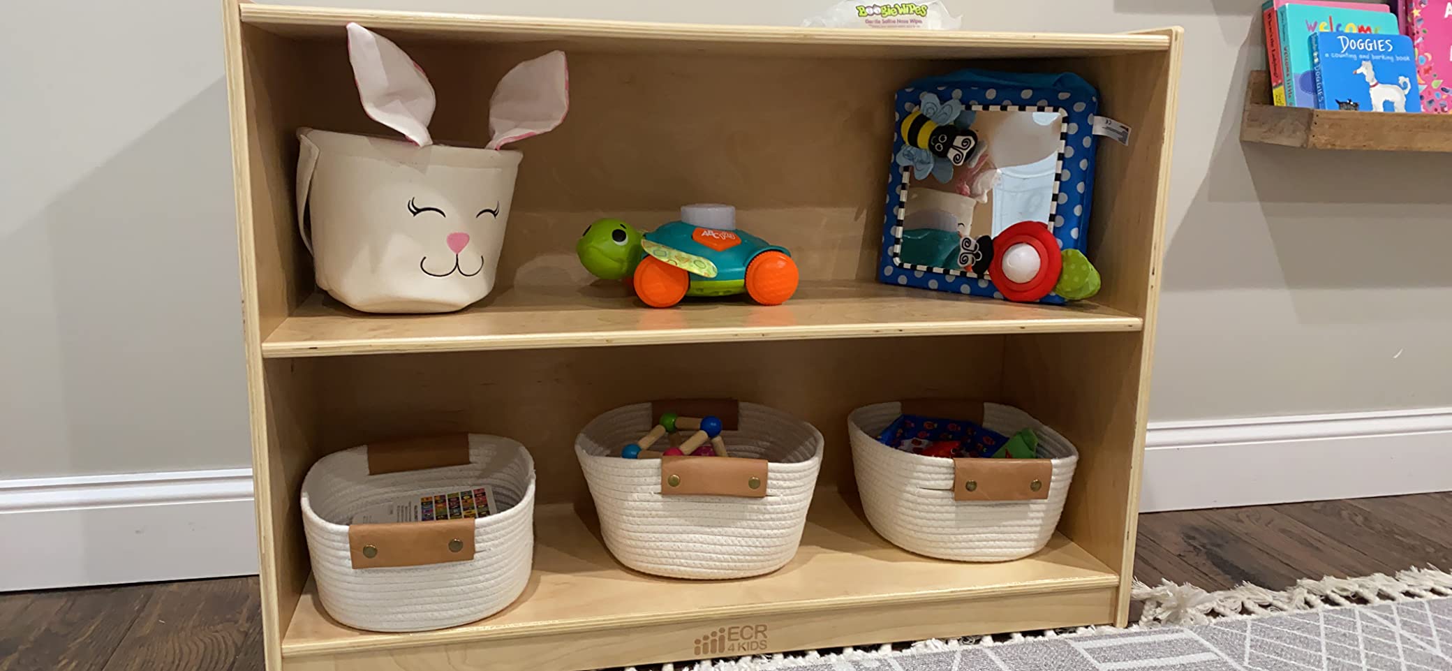 ECR4Kids 2-Shelf Mobile Storage Cabinet, Classroom Furniture, Natural customer photo 1