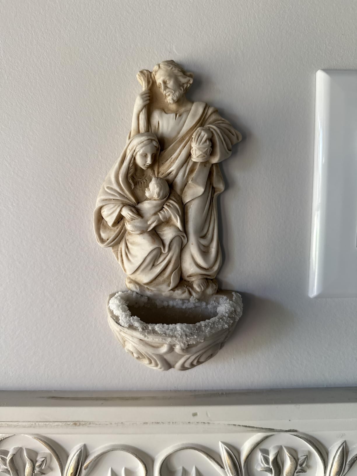 Resin Holy Family Saint Joseph Mary and Infant Christ Water Font 6.5 Inch customer photo 2