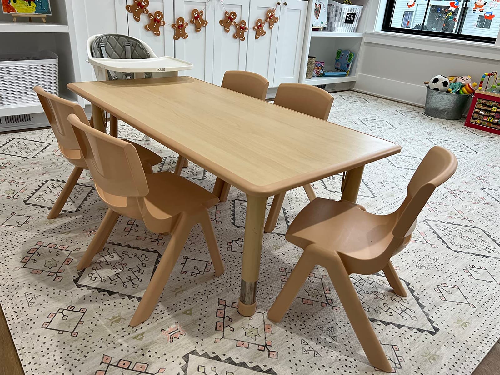 Flash Furniture Emmy Adjustable Classroom Activity Table with 6 Stackable Chairs, Plastic Activity Table for Kids, 23.625