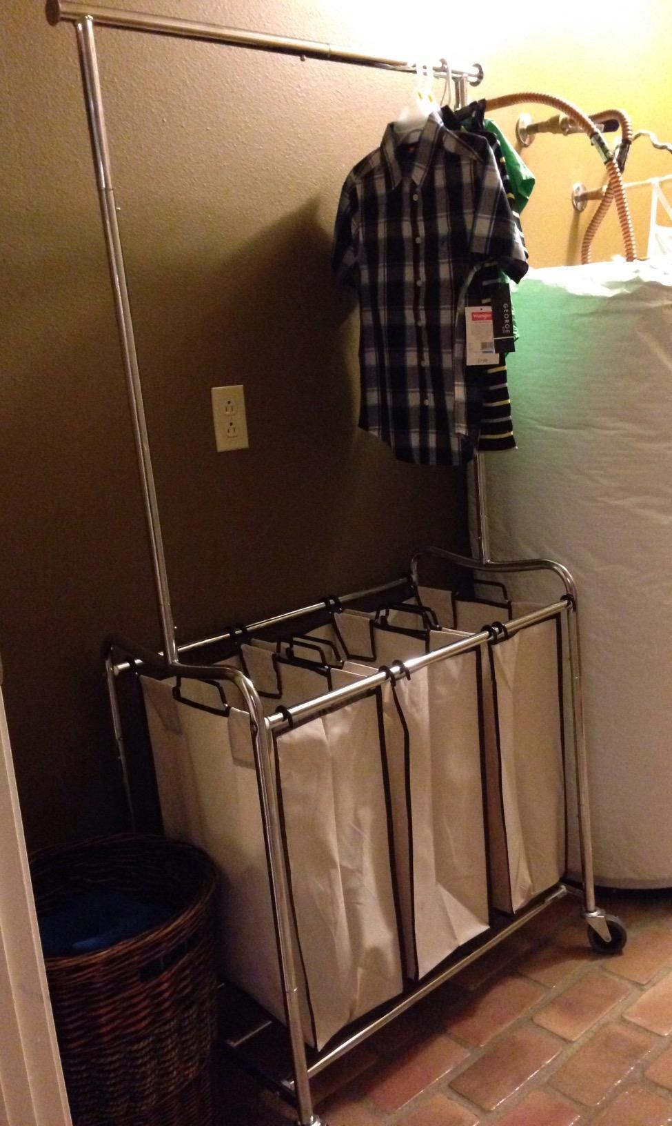 Deco Brothers Heavy Duty 3 Bags Laundry Sorter Cart with Hanging Bar, Beige customer photo 1