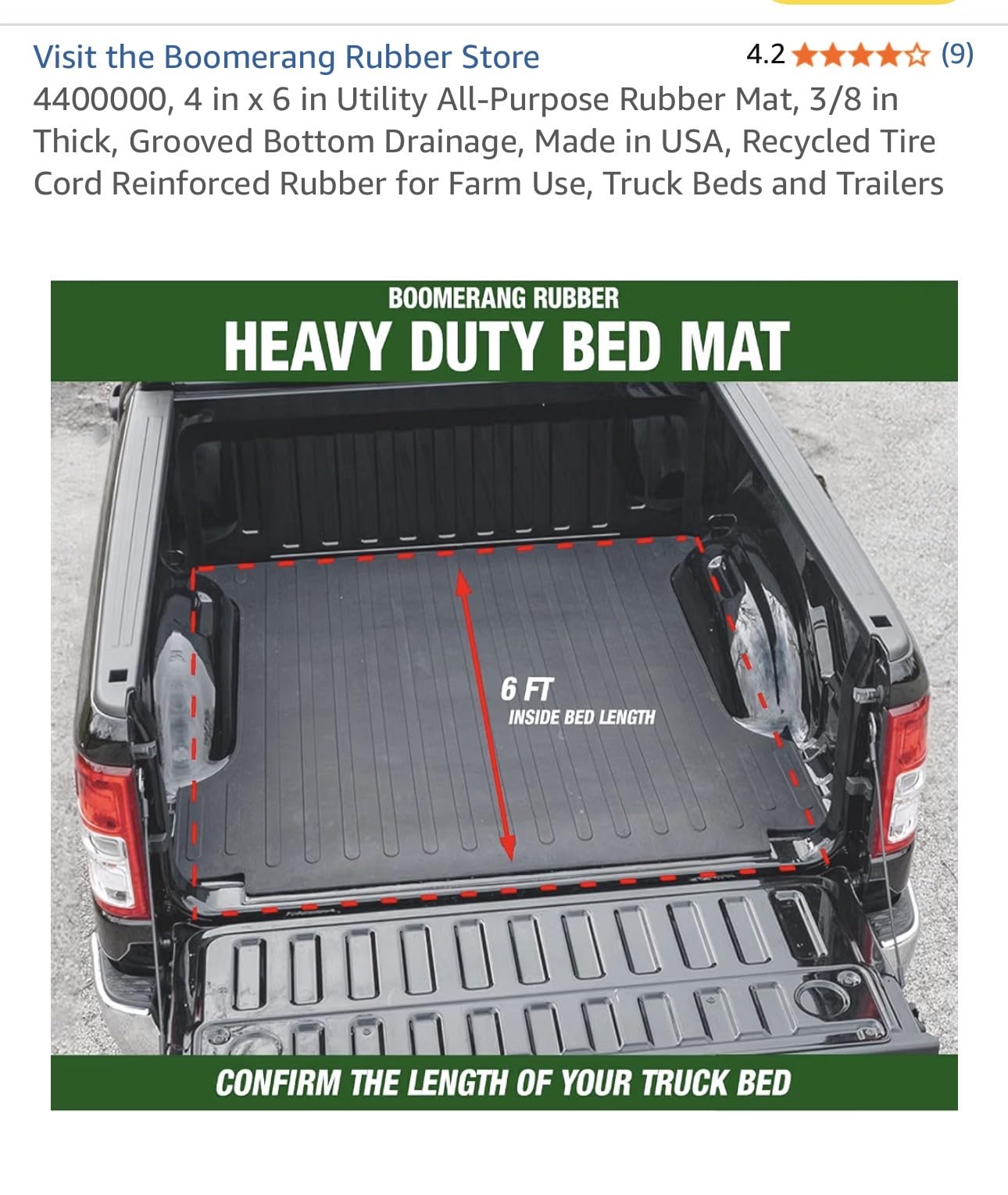 4400000, 4 in x 6 in Utility All-Purpose Rubber Mat, 3/8 in Thick, Grooved Bottom Drainage, Made in USA, Recycled Tire Cord Reinforced Rubber for Farm Use, Truck Beds and Trailers customer photo 2