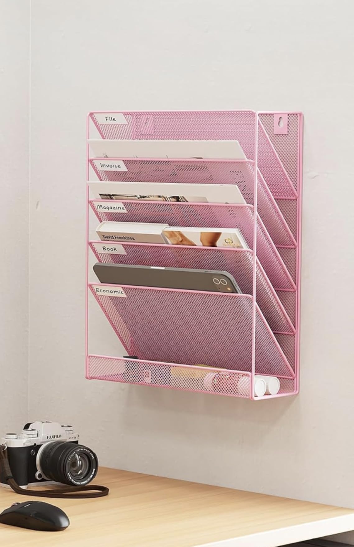 EasyPAG 5 Tier Wall File Holder, Mesh Hanging Folder Organizer with Classify Label, Versatile Desk File Holder, Vertical Wall Mounted Mail Organizer for Office Home Cubicle, Black customer photo 1