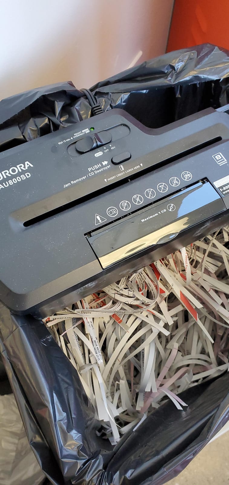 Aurora AU800SD Professional Strip Cut Paper Shredder/CD/Credit Card Shredder Without Wastebasket, 8-Sheet Strip-Cut No Basket, Black customer photo 2