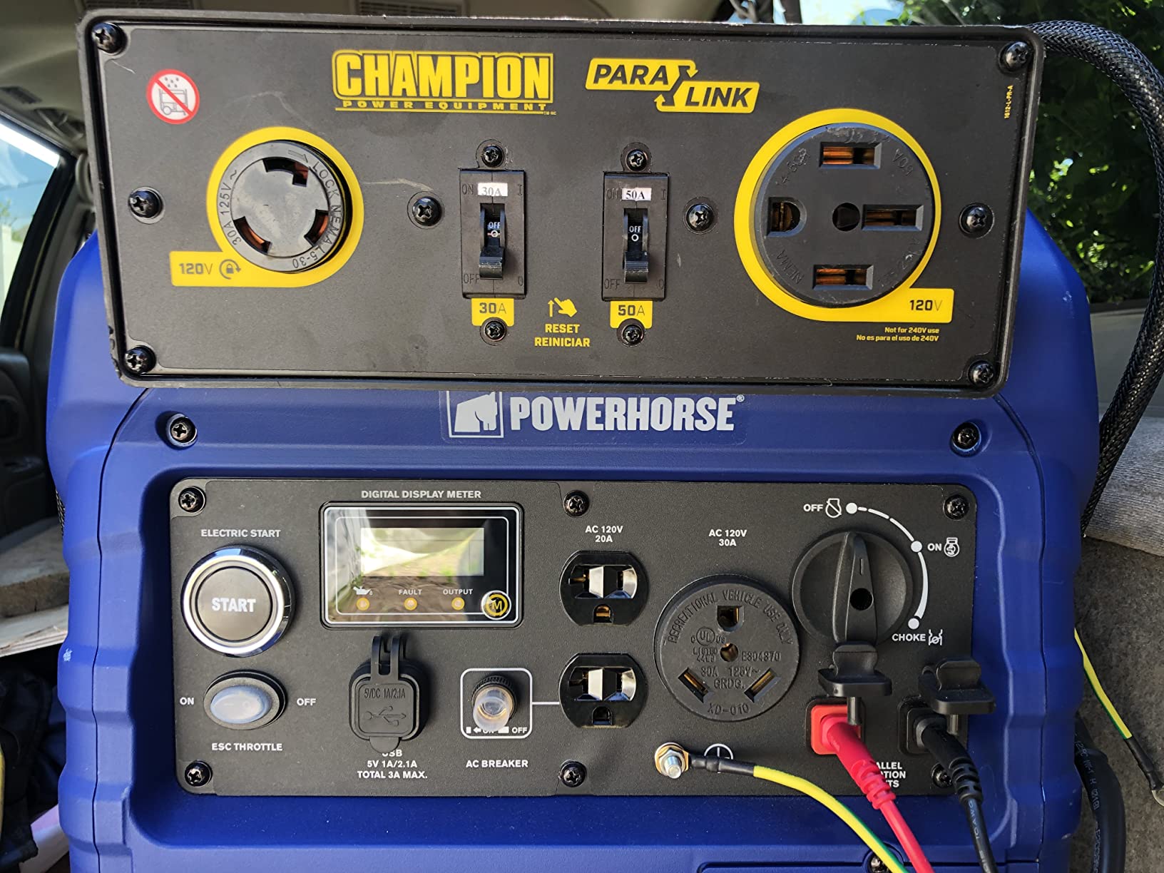 Champion Power Equipment 50-Amp ParaLINK Parallel Kit for Linking Two 2500-Watt or Higher Inverter Generators, RV Ready | Links two 2500W or higher Champion inverters, 120V 50A RV outlet and 30A locking outlet, circuit breakers, RV ready customer photo 1