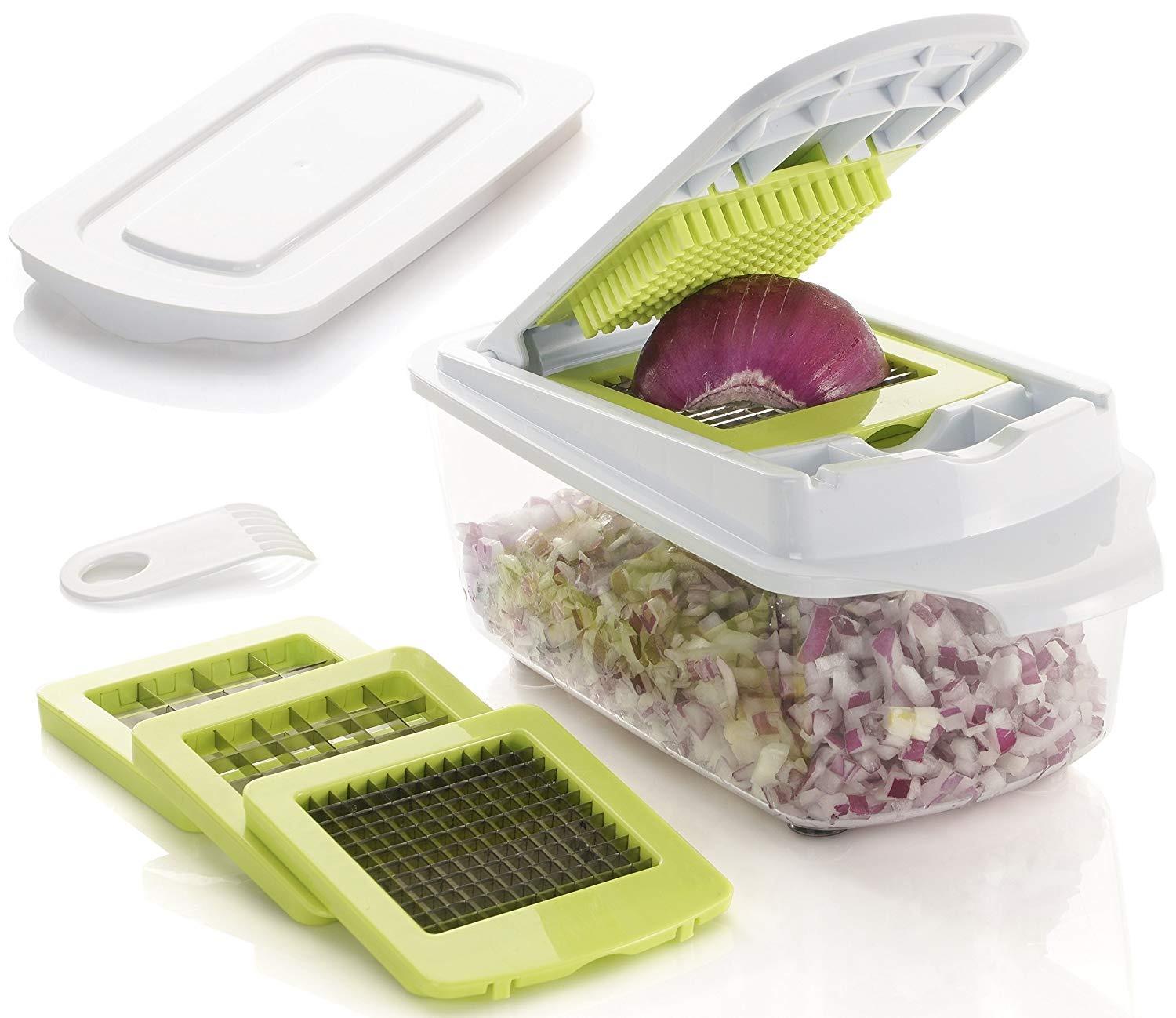 Brieftons QuickPush Manual Vegetable Chopper: 8-Cup Push-Down Onion Dicer & Food Chopper, 3 German Steel Blades, BPA-Free Container with Keep-Fresh Lid and Cleaning Comb - Manual, Dishwasher Safe customer photo 2