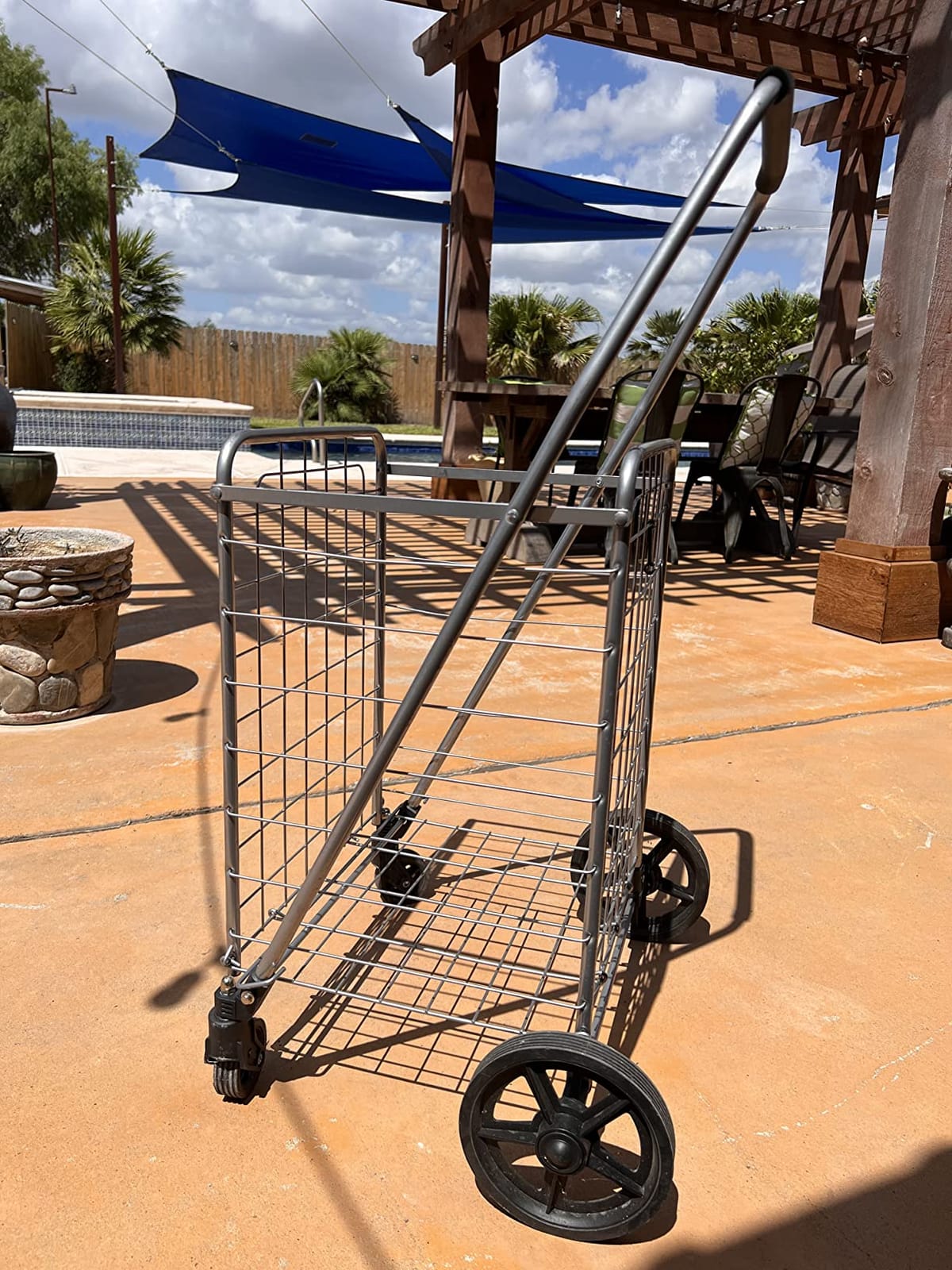 Wellmax Grocery Cart & Folding Shopping Cart with Wheels, 66 lb Max, Medium customer photo 1
