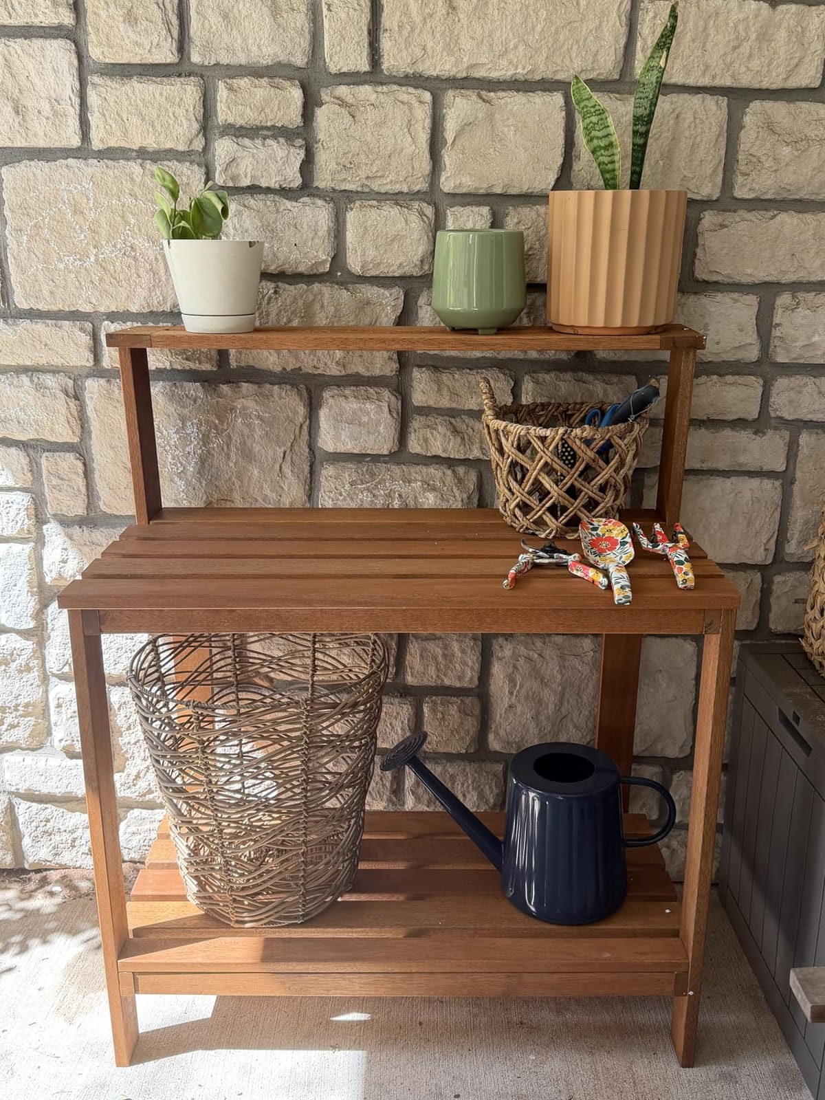 Furinno Tioman Outdoor Potting Bench with Storage Shelf, Natural customer photo 1