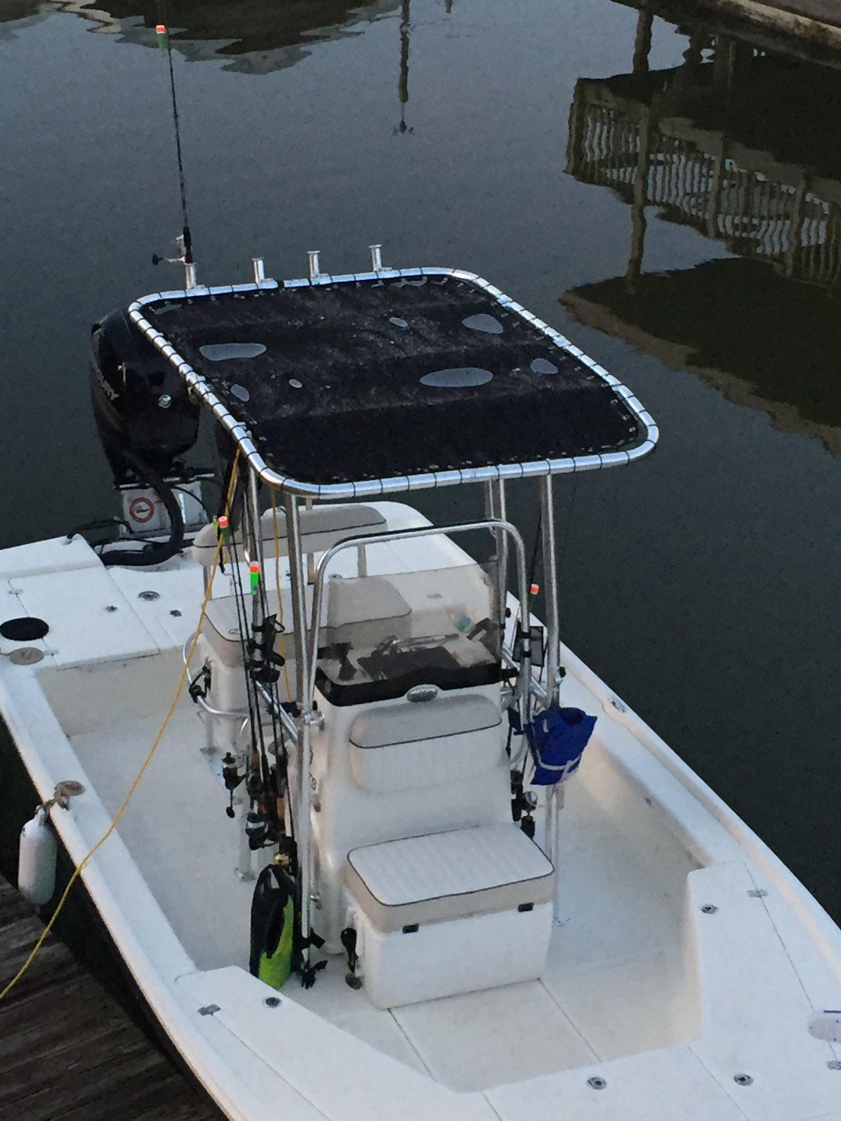 Fishmaster Original Boat T-Top for Center Console Fishing Boats - Universal Fit, Foldable Design - Polished and Anodized - Black Canvas customer photo 1