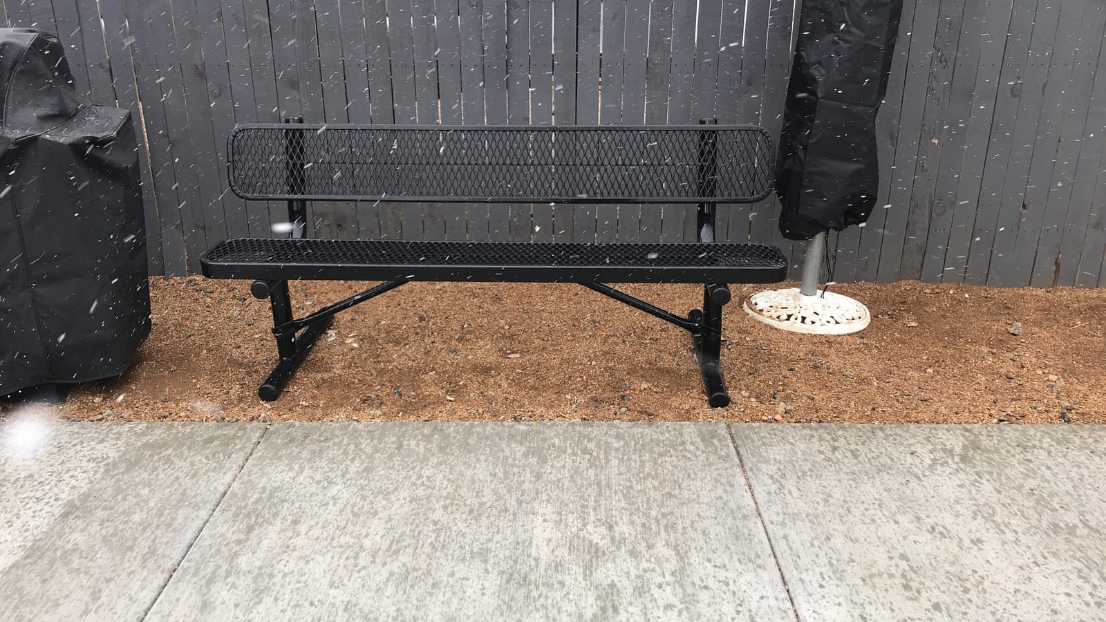 COATEDOUTDOORFURNITURE Bench, Black, Expanded, 6Ft, with Back, Portable | Heavy-Duty Expanded Metal Outdoor Bench, With Back, Portable Mount, Made In America customer photo 1
