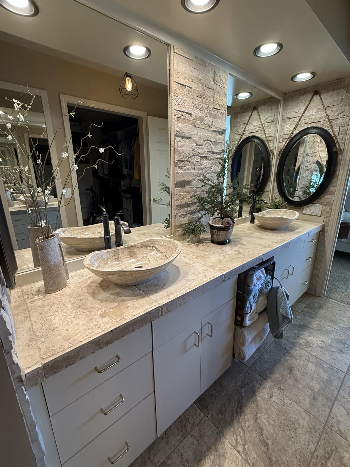 Oval Travertine Vessel Sink - Natural Stone Wash Basin, Fully Polished Bathroom Sink, Above Counter Vanity Basin (Includes Matching Soap Tray) customer photo 1