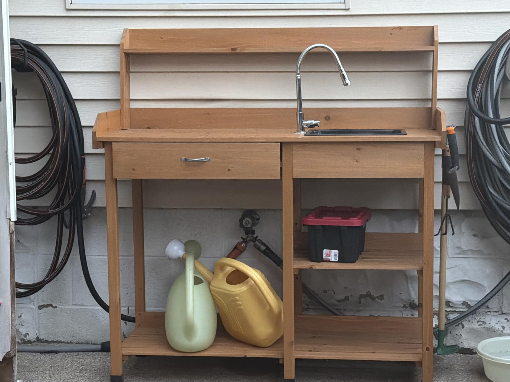 Yaheetech Potting Bench with Sink & Drawer, Outdoor Gardening Table, Wood customer photo 2