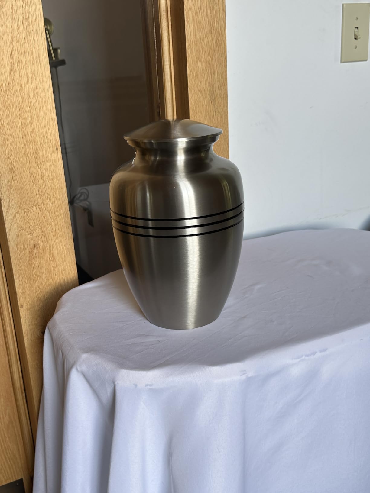 Trupoint Memorials Cremation Urns for Human Ashes, Funeral Memorial Urn for Male and Female, Decorative Burial Metal Urn Collection for Adult Men & Women - Silver Cross, Adult (200LB) customer photo 1