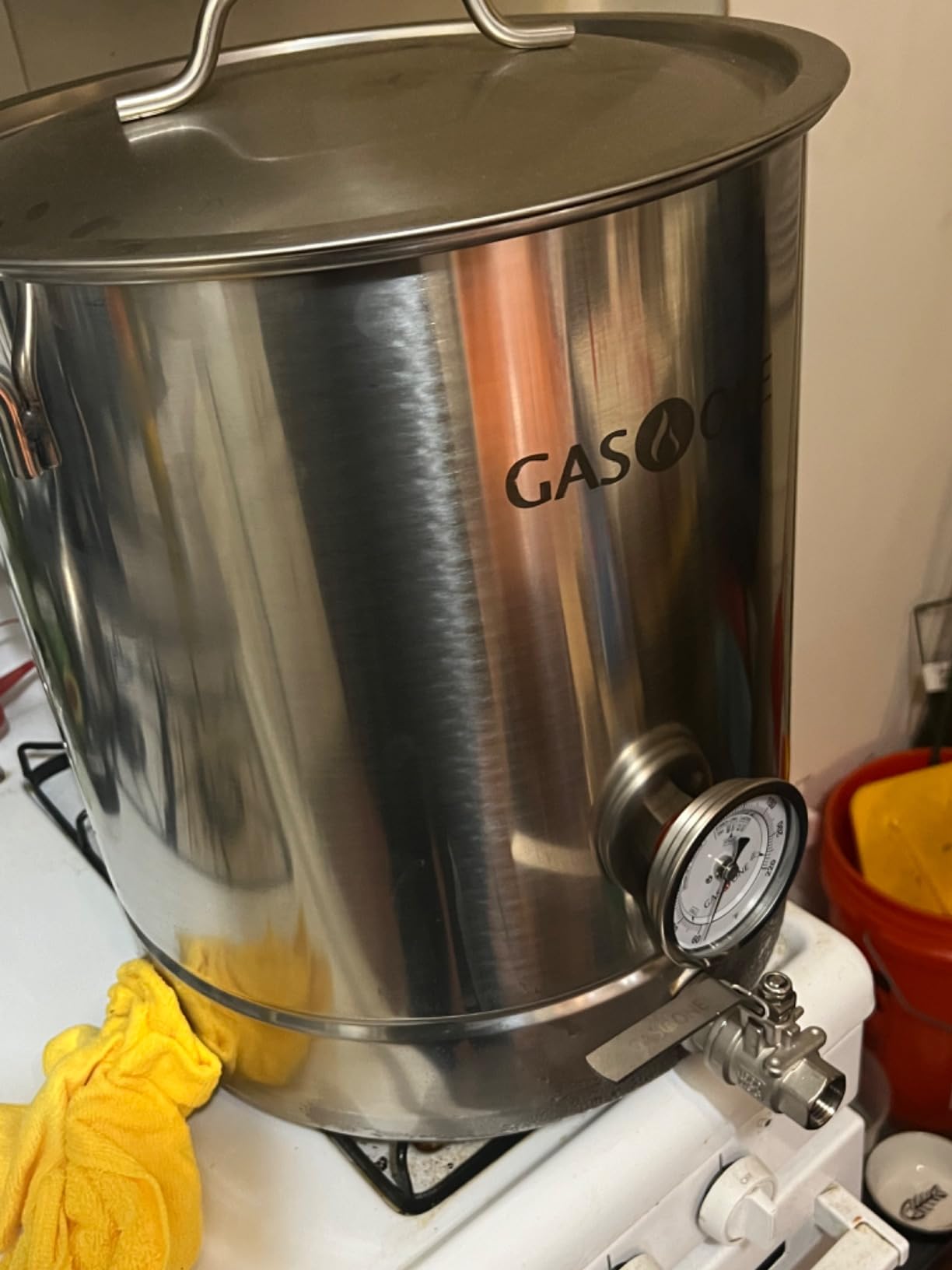 GasOne 16 Gallon Stainless Steel Home Brew Kettle Pot Pre Drilled 4 PC Set 64 Quart Tri Ply Bottom for Beer Brewing Includes Stainless Steel Lid Ball Valve, Thermometer, Spigot - Home Brewing Supplies customer photo 2