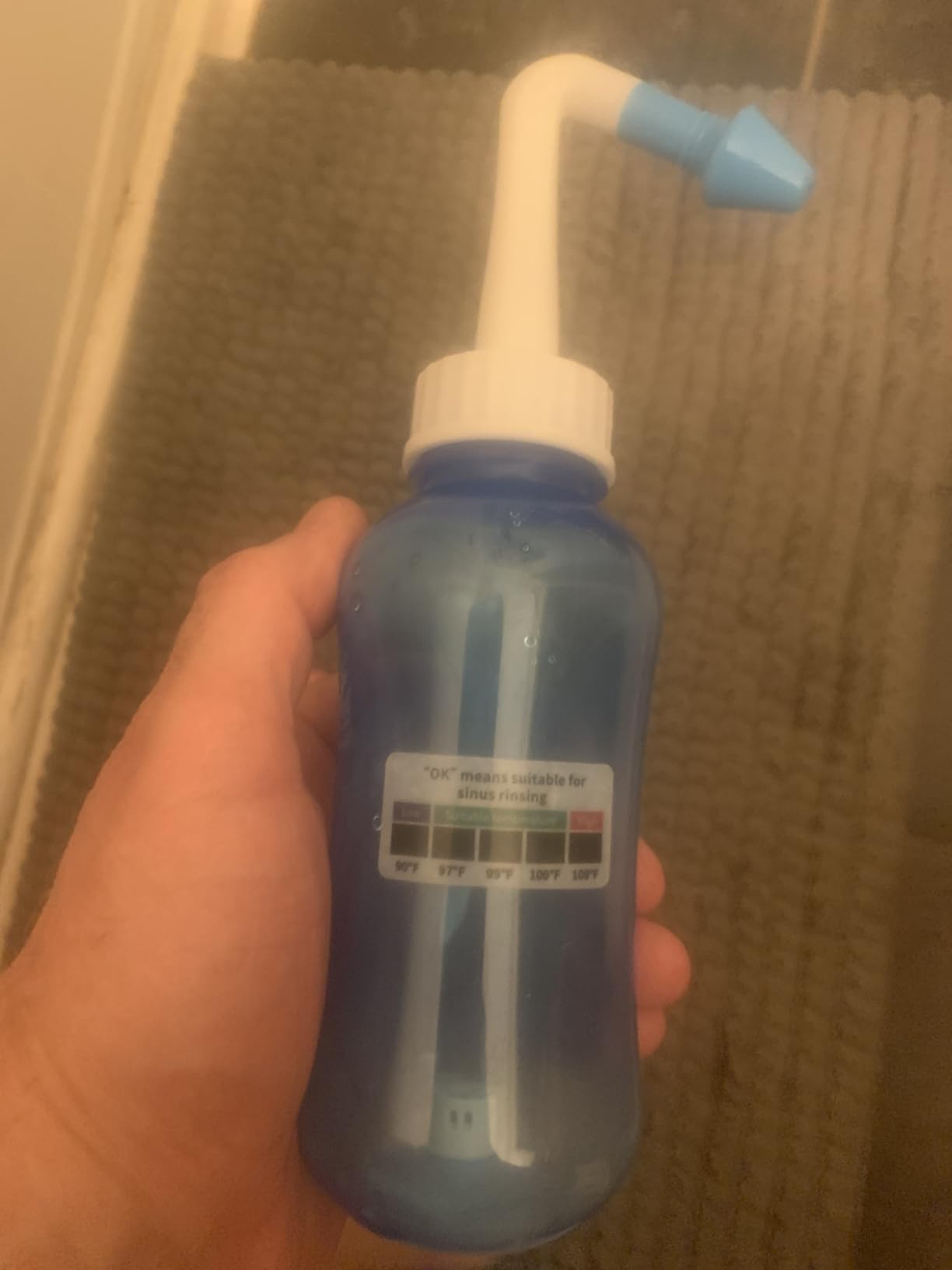 MAOEVER Neti Pot Sinus Rinse Bottle Nose Wash Cleaner Pressure Rinse Nasal Irrigation for Adult & Kid BPA Free 300 ML with 30 Nasal Wash Salt Packets and Sticker Thermometer(Blue) customer photo 1