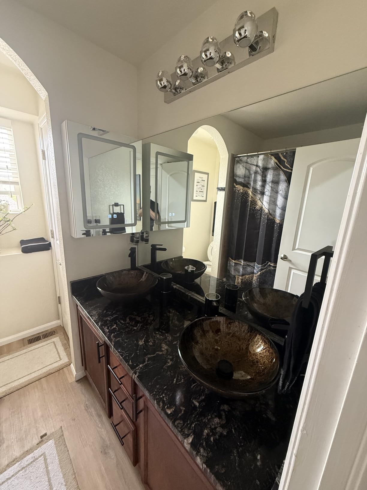 Artistic Square Bathroom Sink Blue Tempered Glass Vessel Sink Combo with Faucet 1.5 GPM and Pop up Drain Bathroom Bowl customer photo 2