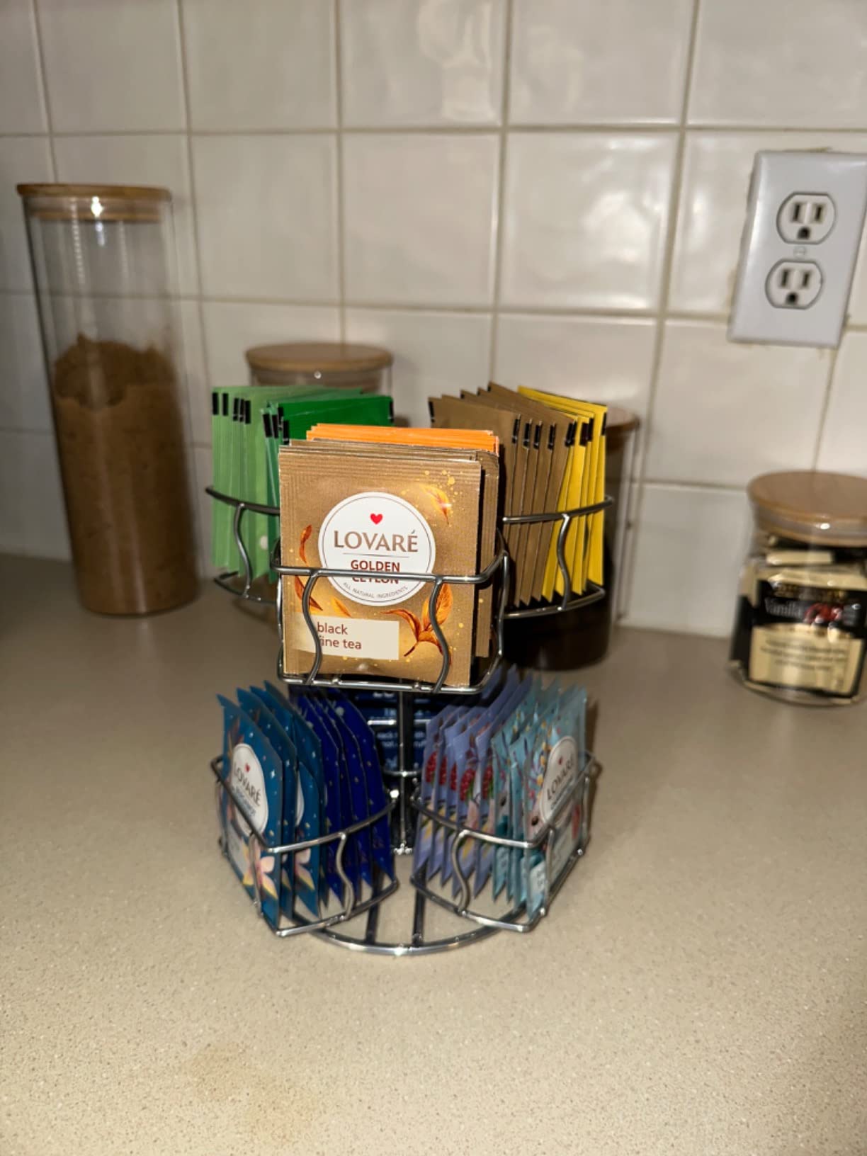 Nifty Tea Bag Spinning Carousel – 6 Compartments, Up to 60 Tea Bags Storage, Spins 360-Degrees, Lazy Susan Platform, Modern Chrome Design, Home or Office Kitchen Counter Organizer customer photo 2