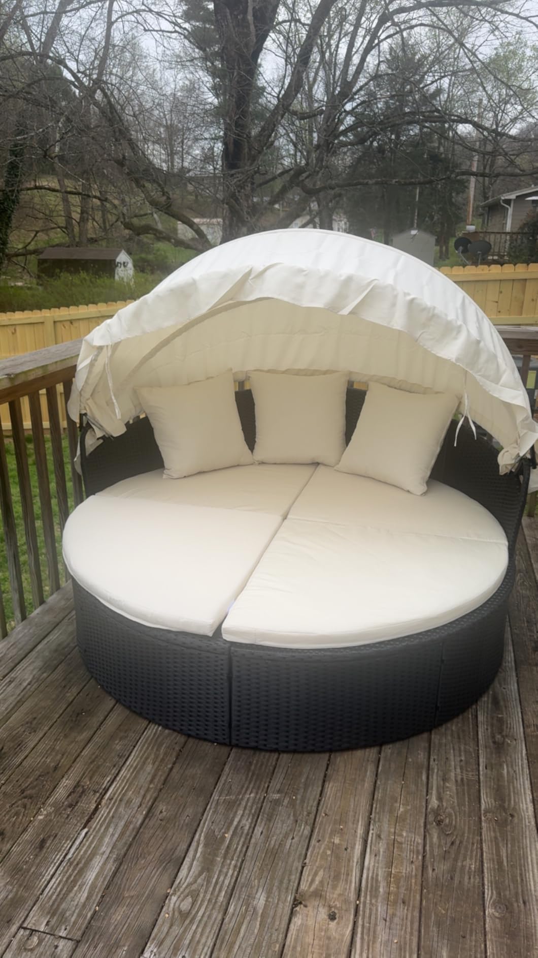 Devoko Patio Furniture Outdoor Round Daybed, Sectional Sofa with Retractable Canopy Wicker Rattan Separated Seating for Patio Lawn Garden Backyard Porch customer photo 1