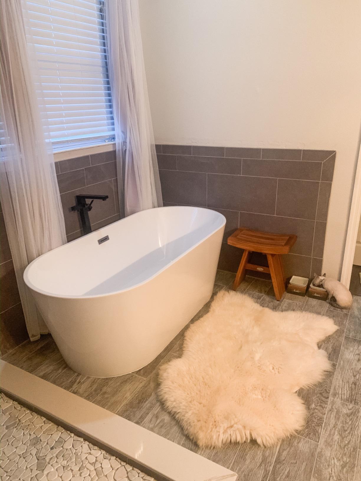 Wowkk Freestanding Bathtub Faucet Tub Filler Brushed Nickel Floor Mount Bathroom Faucets Brass Single Handle with Hand Shower customer photo 2