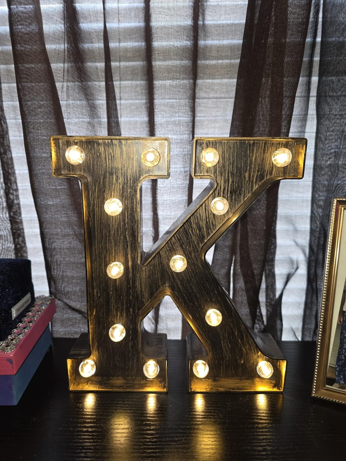 OYCBUZO Golden Black Led Marquee Letter - Industrial, Vintage Style Light Up Alphabet Letter Sign for Cafe Wedding Birthday Party Christmas Lamp Home Bar Initials Decor - R customer photo 1