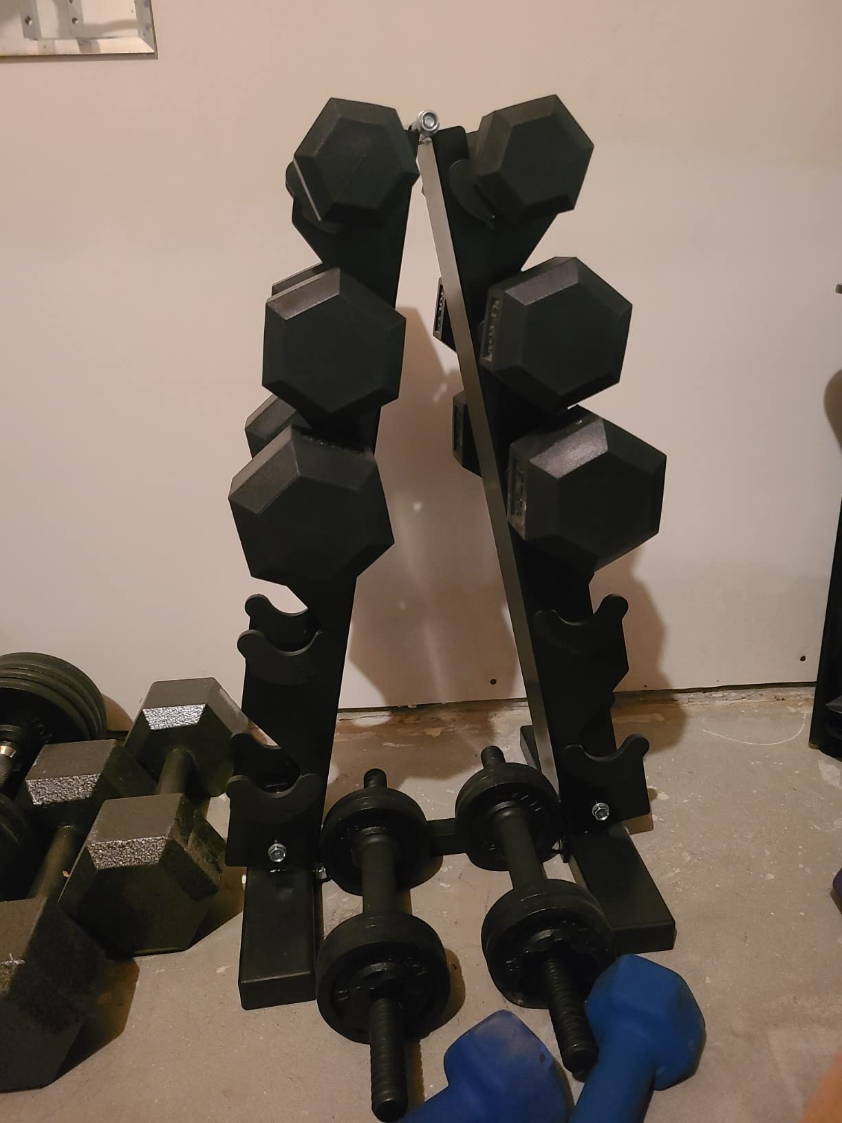 PAPABABE 150-600lb Dumbbell Set with Rack, Rubber Encased Home Gym | Antiroll Durable Cast Iron Core Odorless PVC Free Weights, with 5/6 Tier Rack customer photo 2