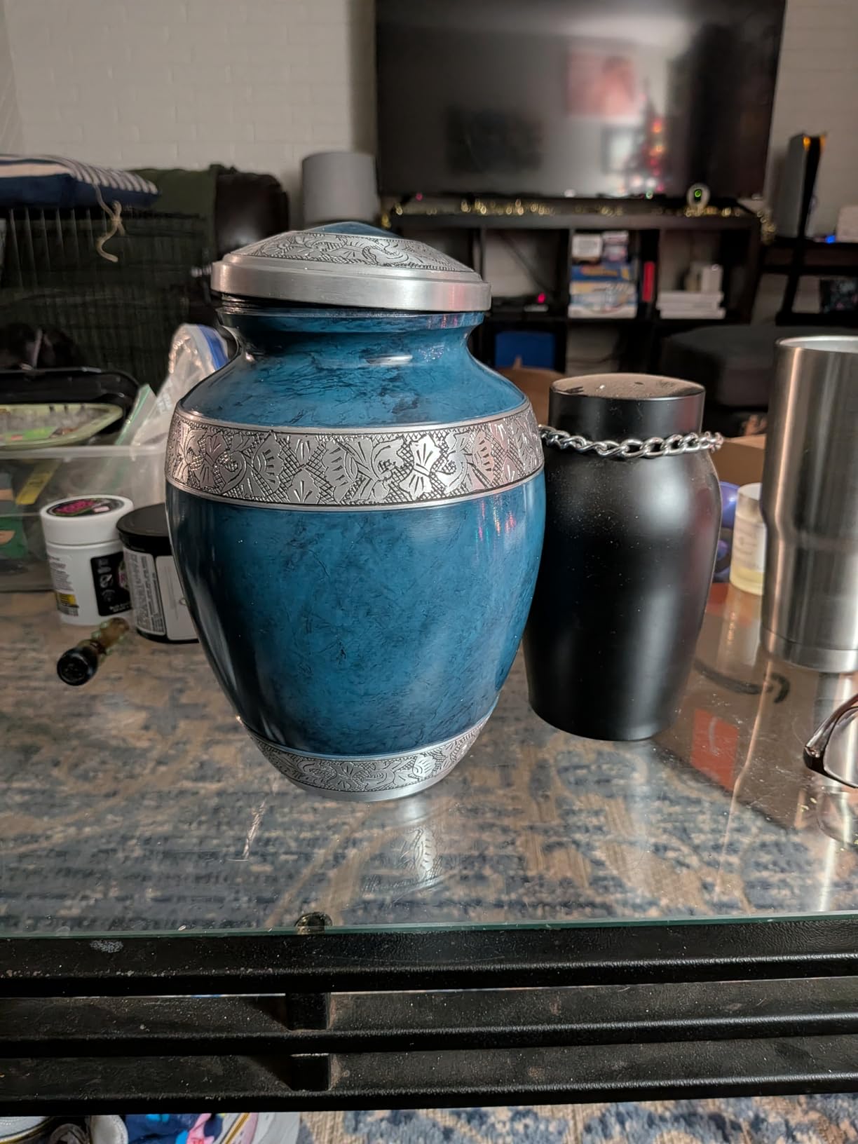 Cremation Urn for Adult Human Ashes - Funeral Memorial - (Blue - 10