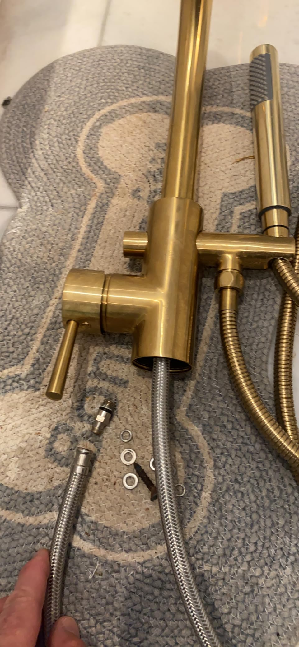 Woodbridge F0007 BG Freestanding Tub Filler Bathtub Floor Mount Brass Bathroom Faucets with Hand Shower, F-0007 Golden, Brushed Gold customer photo 1