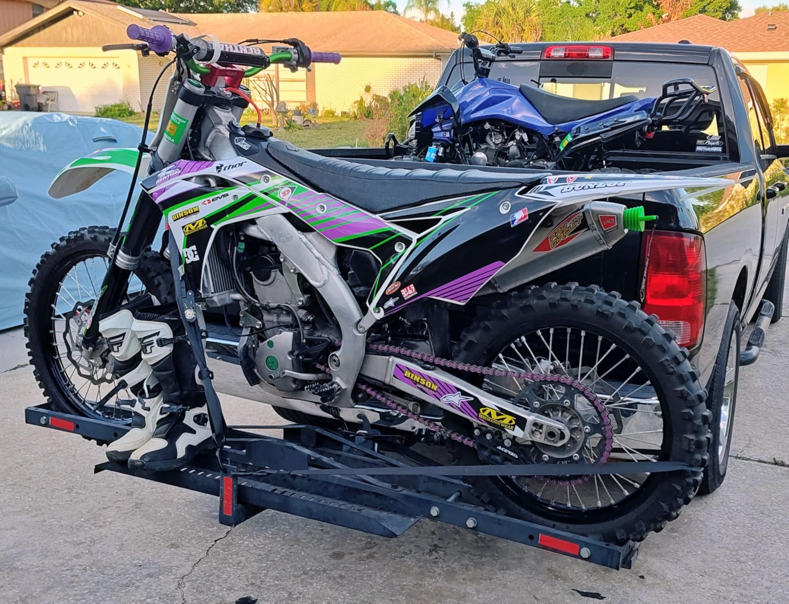 ECOTRIC 500LBS Motorcycle Trailer Hitch Carrier Scooter Dirt Bike Hauler | Hitch Mount Rack with Loading Ramp Locking Device Heavy Duty Steel Motorcycle Rack for Hitch Fits 2