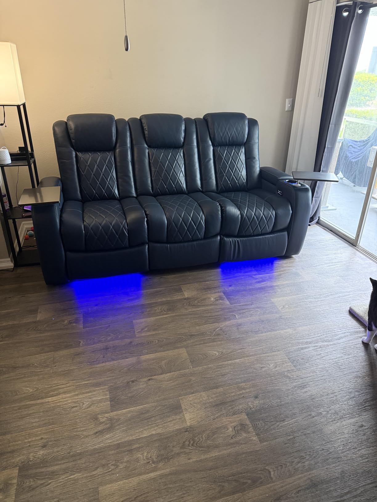 Valencia Home Theater Seating Tuscany 2025 3-Seat Power Recliner with Center Console - Top Grain Nappa 11000 Leather, Cool Gel Memory Foam, USB-C/A Charging, RGB Lights (Midnight Black) customer photo 2