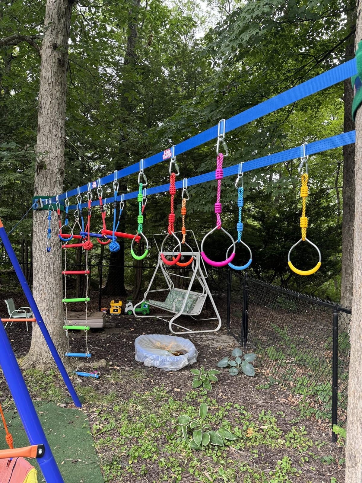 Double Ninja Slackline Obstacle Course, 80 Ft, Monkey Bars, Kids customer photo 2