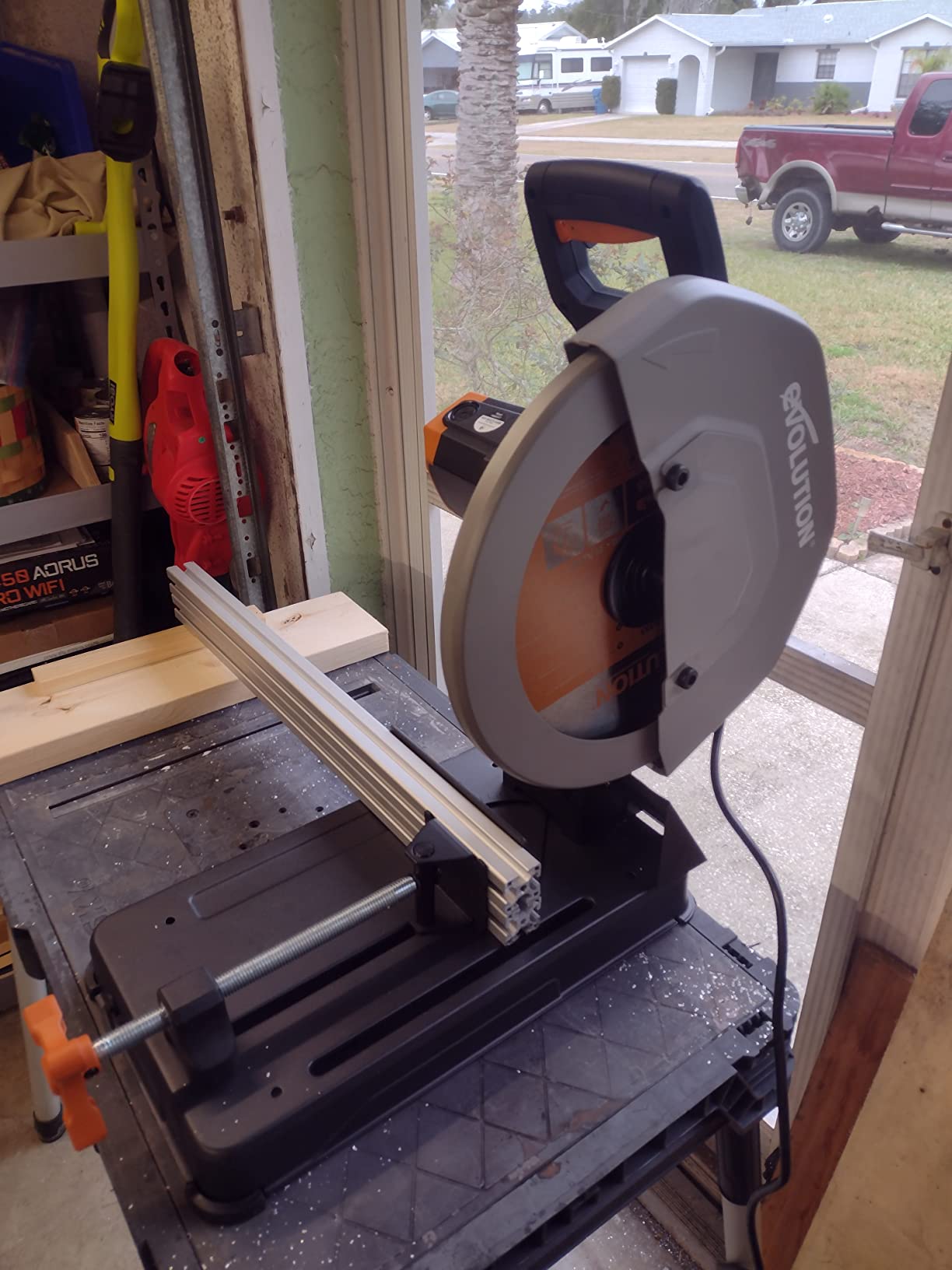 Evolution Power Tools R355CPS 14-Inch Chop Saw Multi Purpose, Multi-Material Cutting Cuts Metal, Plastic, Wood & More Miter Cut up to 45˚ Degrees TCT Blade Included customer photo 2