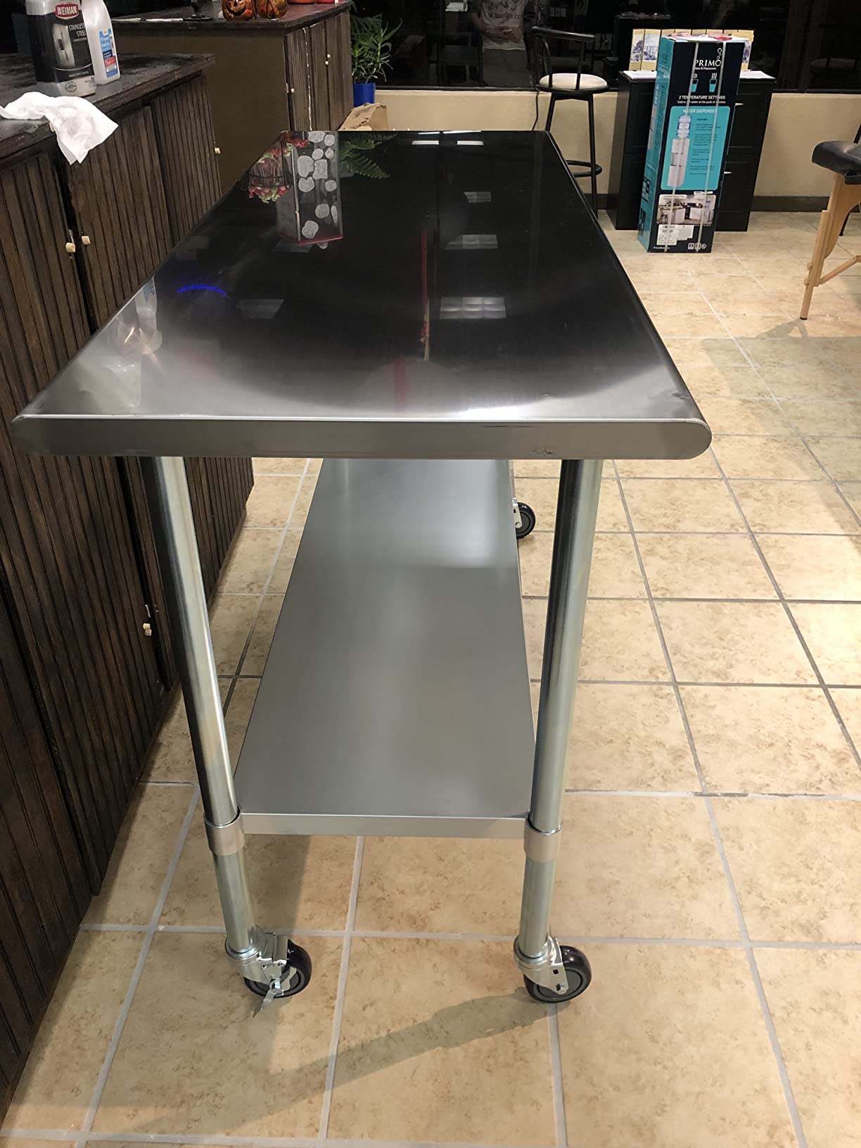 ROCKPOINT Stainless Steel Table for Prep & Work with Caster Wheels 24x48 Inches, NSF Metal Commercial Kitchen Heavy Duty Table with Adjustable Under Shelf and Table Foot for Restaurant, Home and Hotel customer photo 2