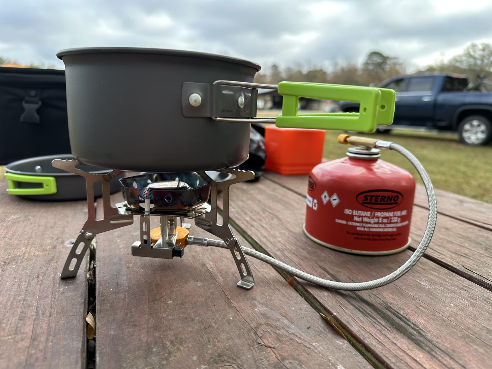 Odoland 3500W/6800W Windproof Camp Stove Camping Gas Stove with Fuel Canister Adapter, Piezo Ignition, Carry Case, Portable Collapsible Stove Burner for Outdoor Backpacking Hiking and Picnic customer photo 1