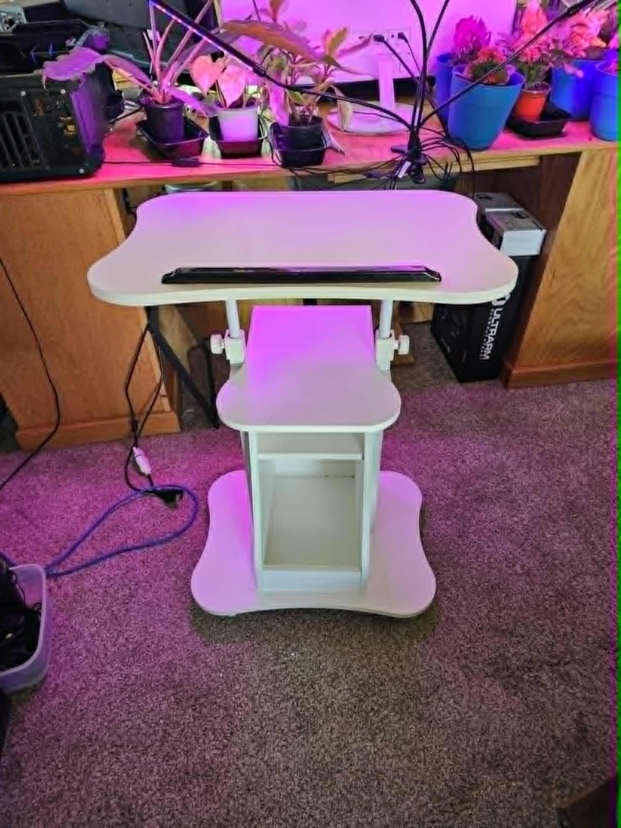Tangkula Mobile Lectern Podium, Height Adjustable Podium Stand, Standing Sit-to-Stand Desk, Rolling Cart Laptop Desk with Swivel Top Movable Wheels & Storage customer photo 2